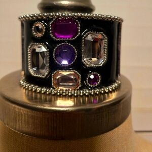 Heavy metal & enamel fuchsia,lavender, peach, black, sliver jeweled cuff